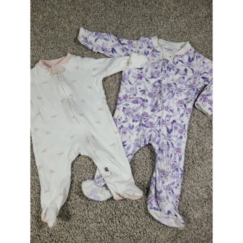 Burt's Bees Baby Purple Floral & Pale Pink Footed One-Piece Set
